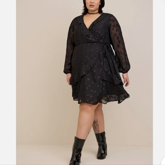 torrid Dresses & Skirts - Torrid Clip Star Surplice Ruffle Mini Dress Black Goth Cocktail Chic Plus Size 3